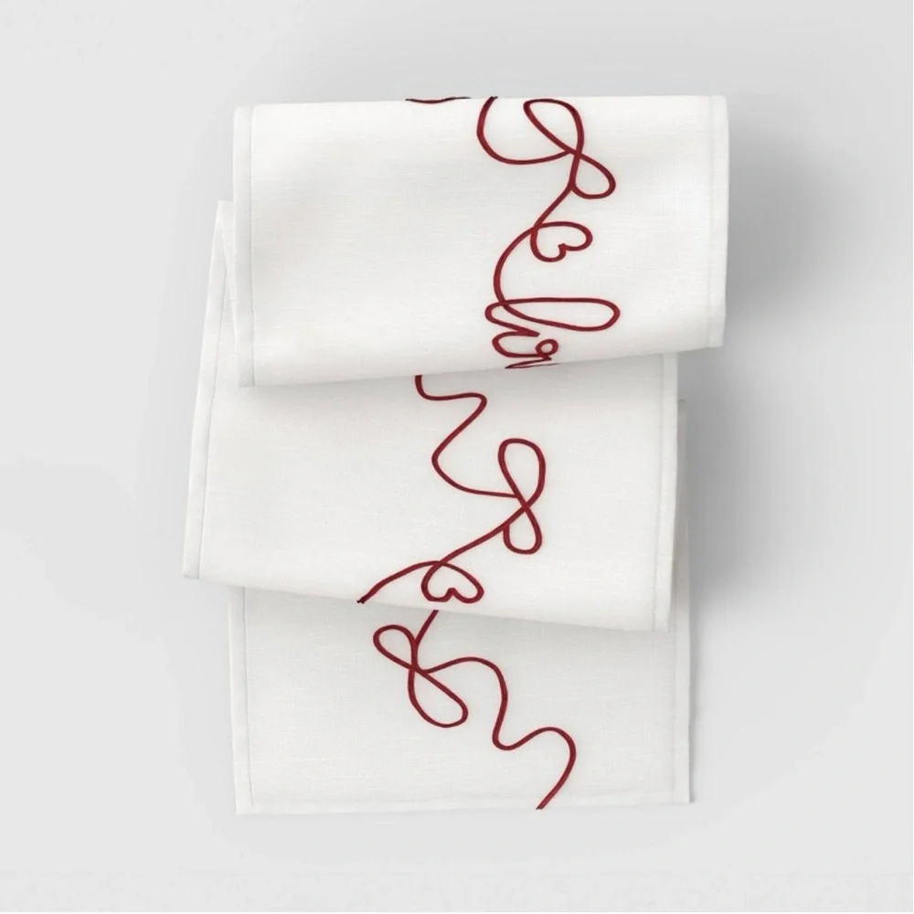 Threshold Ribbon Love Table Runner and Cocktail Napkins Set of 4 White & Red NWT